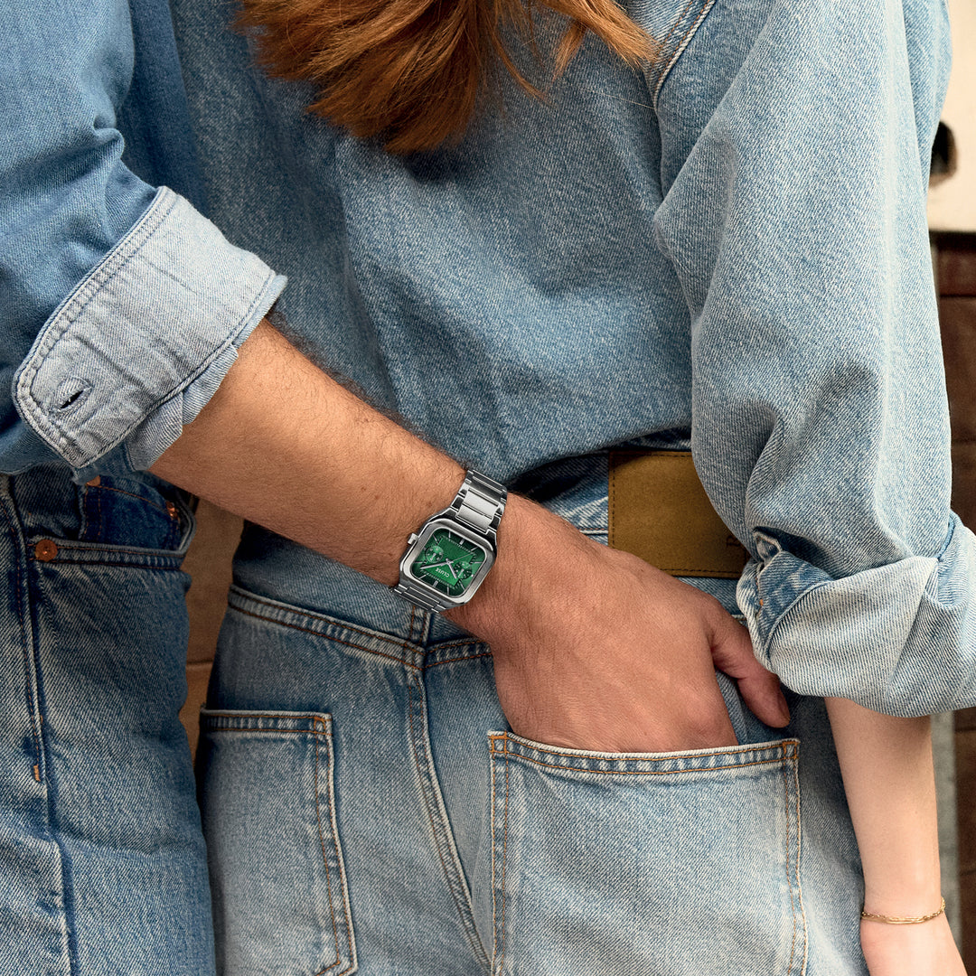 CLUSE Quadrus Multifunction Steel, Green, Silver Colour CW26202 - Watch on model