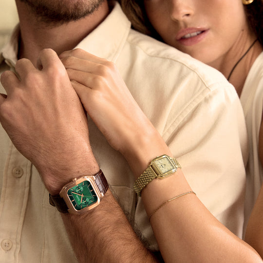 CLUSE Quadrus Multifunction Leather, Green, Rose Gold Colour CW26205 - Watch on model