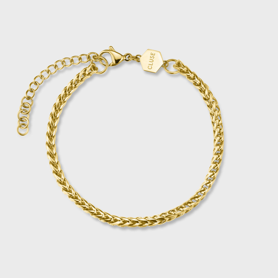 CLUSE Gift Box Fluette Leather Black Watch and Cuban Chain Bracelet, Gold Colour CG11504 - bracelet