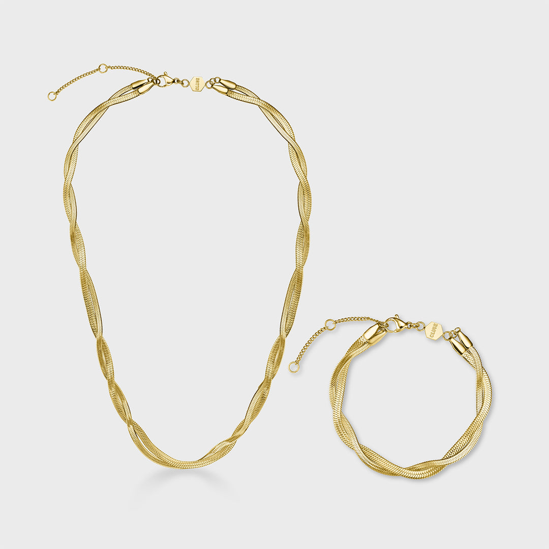 CLUSE Giftbox Élevé Twisted Snake Bracelet & Necklace, Gold Colour CG13301 - combo necklace and bracelet