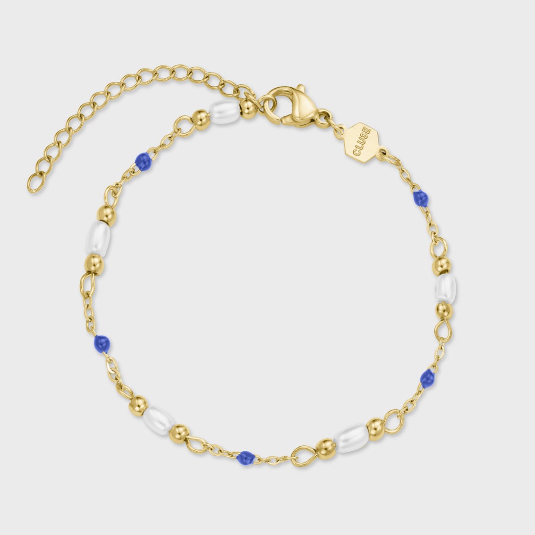 CLUSE Élevé Pearl & Blue Epoxy Chain Bracelet, Gold Colour CB13372 - bracelet.