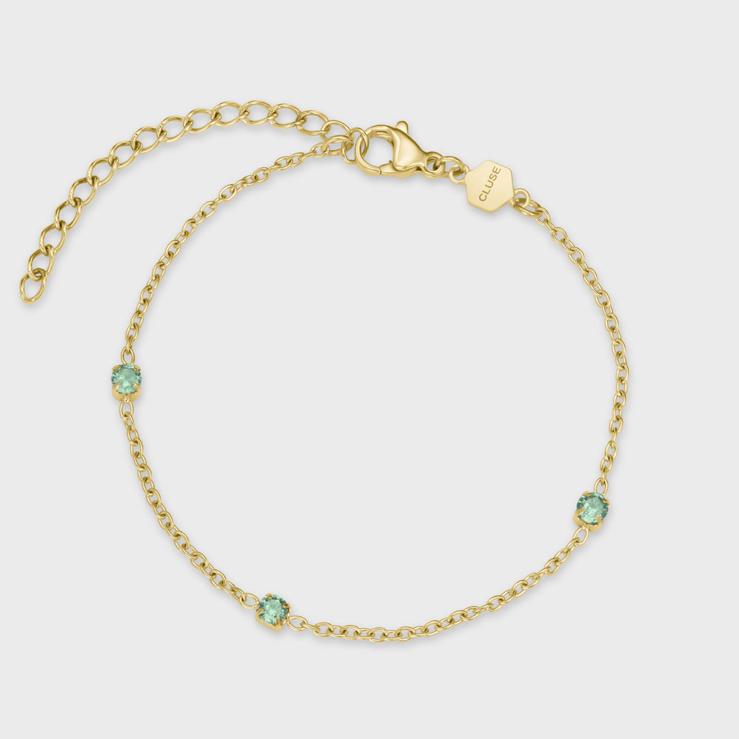 CLUSE Élevé Zirconia Chain Bracelet, Sage Green, Gold Colour CB13373 - bracelet