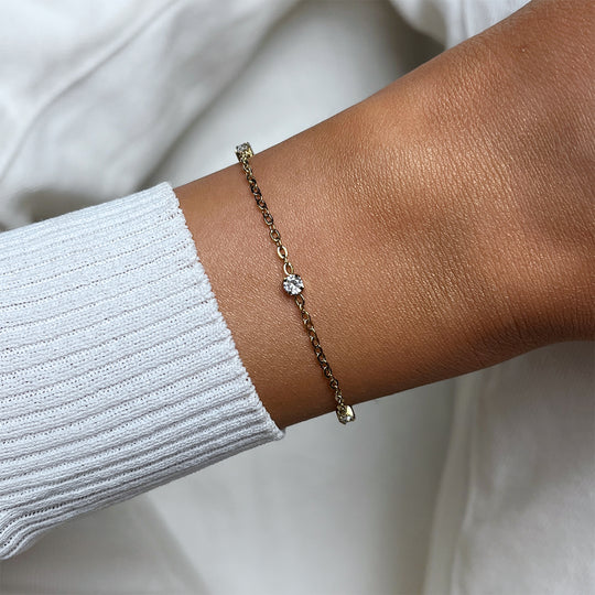 CLUSE Élevé Zirconia Chain Bracelet, Silver, Gold Colour CB13380 - Bracelet on wrist