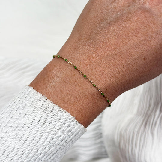 CLUSE Essentielle Green Epoxy Bracelet, Gold Colour CB13381 - Bracelet on wrist