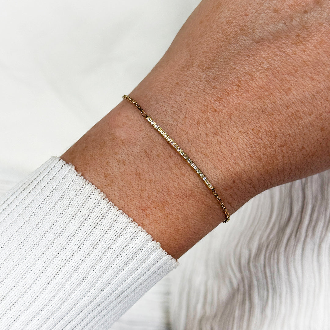 CLUSE Élevé Flat Zirconia Chain Bracelet, Gold Colour CB13383 - Bracelet on wrist
