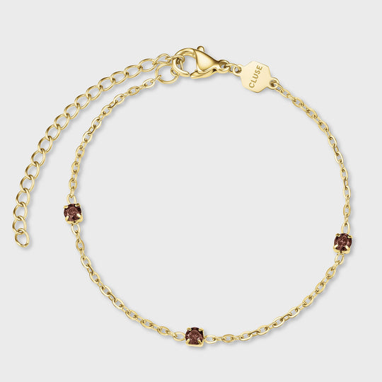 CLUSE Élevé Zirconia Chain Bracelet, Brown, Gold Colour CB13386 - Bracelet