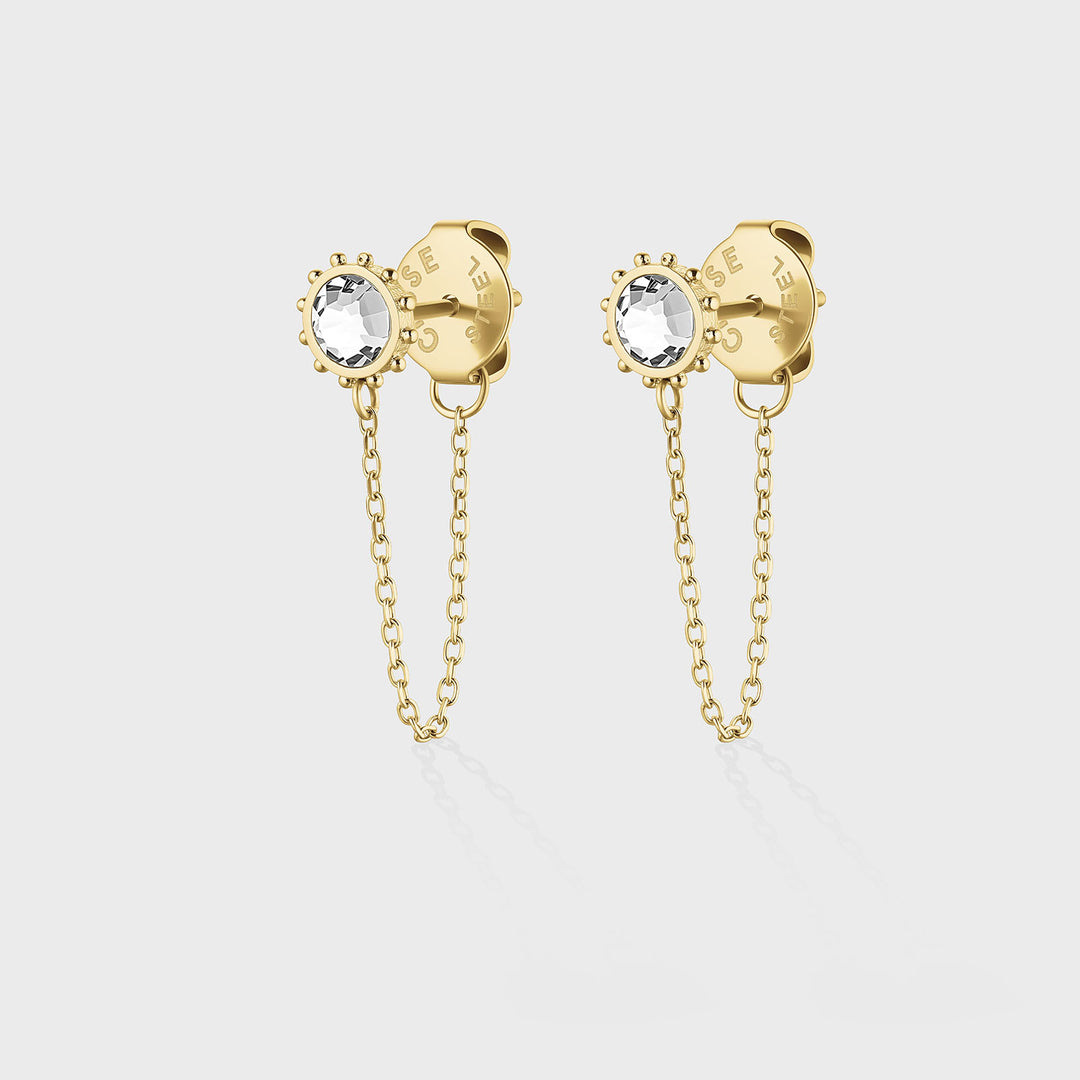CLUSE Essentielle Zircon Stud Chain Earrings, Gold Colour CE13348 - Earrings