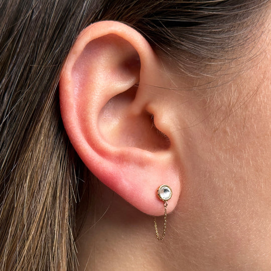 CLUSE Essentielle Zircon Stud Chain Earrings, Gold Colour CE13348 - Earrings on ear