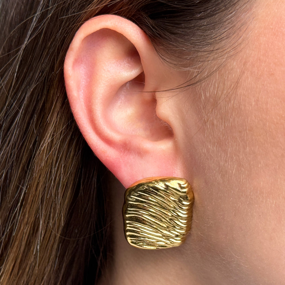 CLUSE Élevé Sand Textured Earrings, Gold Colour CE13350 - Earrings on ear