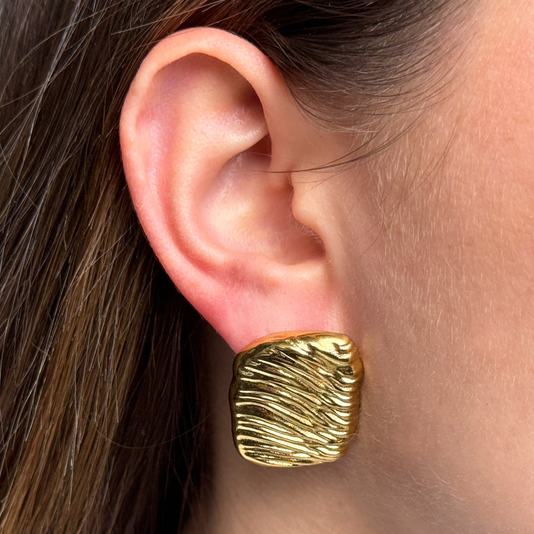 CLUSE Élevé Sand Textured Earrings, Gold Colour CE13350 - Earrings on ear