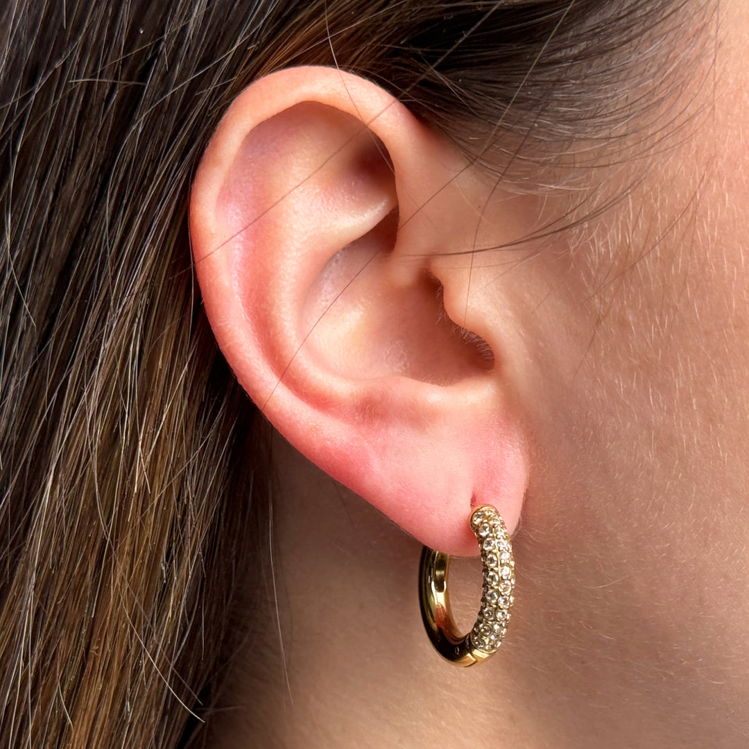 CLUSE Élevé Zirconia Medium Hoop Earrings, Gold Colour CE13351 - Earrings on ear