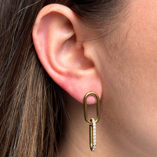 CLUSE Élevé Double Zirconia Hoop Earrings, Gold Colour CE13354 - Earrings on ear