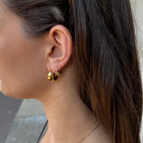 CLUSE Essentielle Small Round Hoop Earrings, Gold Colour CE13357 - Earrings on model