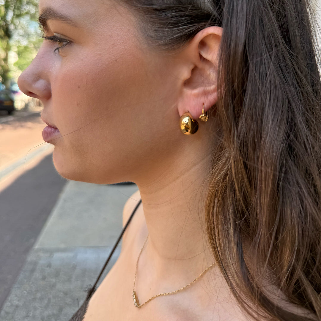 CLUSE Essentielle Small Round Hoop Earrings, Gold Colour CE13357 - Earrings worn