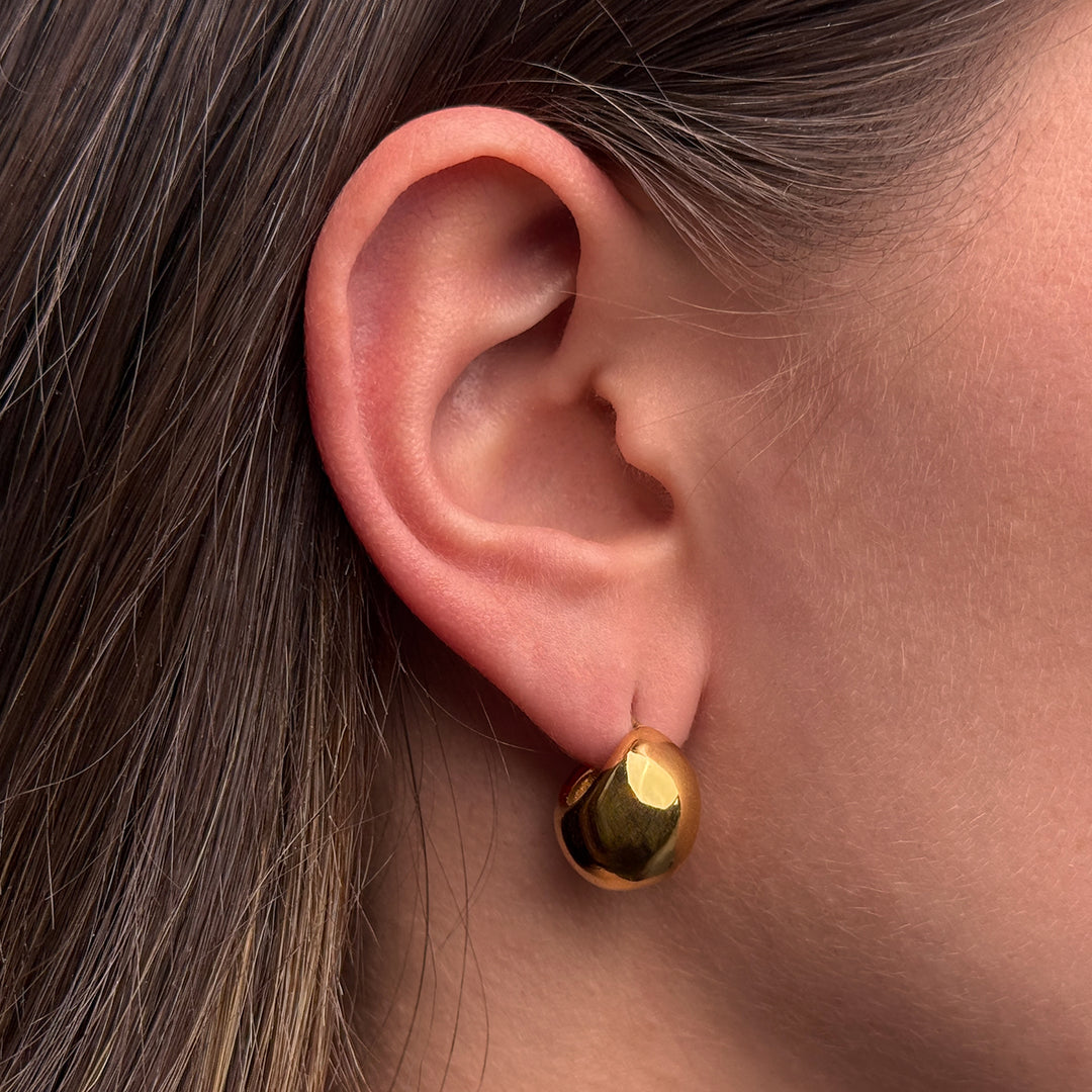CLUSE Essentielle Small Round Hoop Earrings, Gold Colour CE13357 - Earrings worn