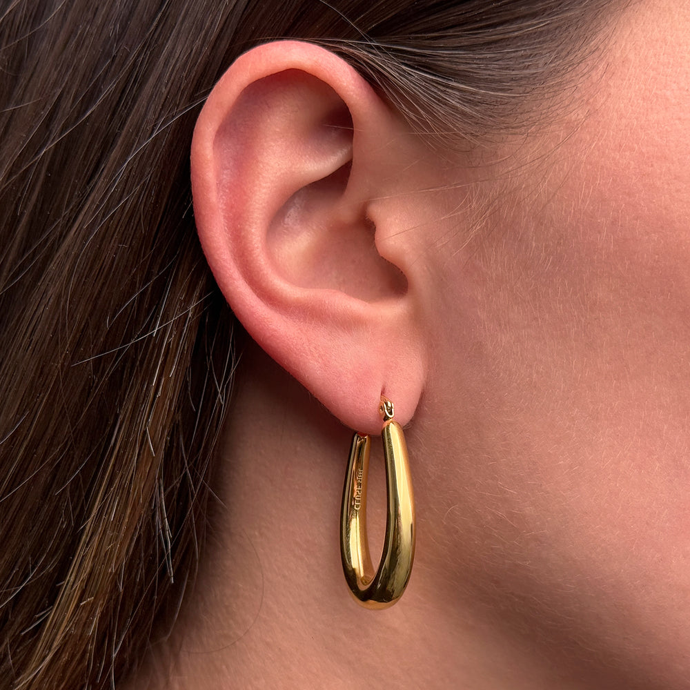 CLUSE Essentielle Drop Hoop Earrings, Gold Colour CE13360 - Earrings on ear