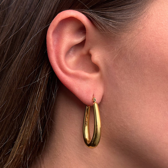 CLUSE Essentielle Drop Hoop Earrings, Gold Colour CE13360 - Earrings on ear