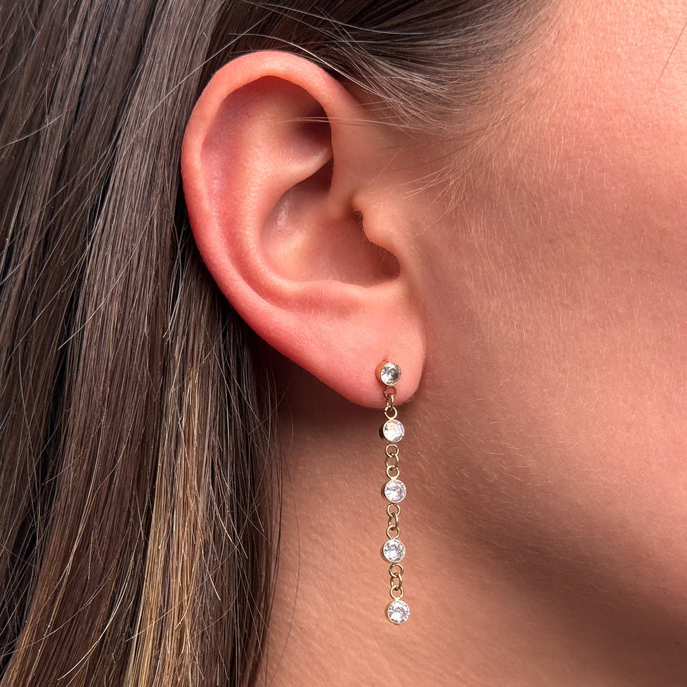 CLUSE Élevé Zirconia Drop Chain Earrings, Gold Colour CE13361 - Earrings on ear