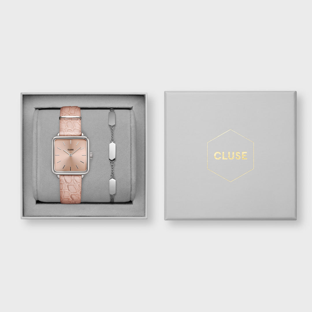 CLUSE Gift box La Tétragone Watch and Bracelet Silver Colour CG10315 - Gift box