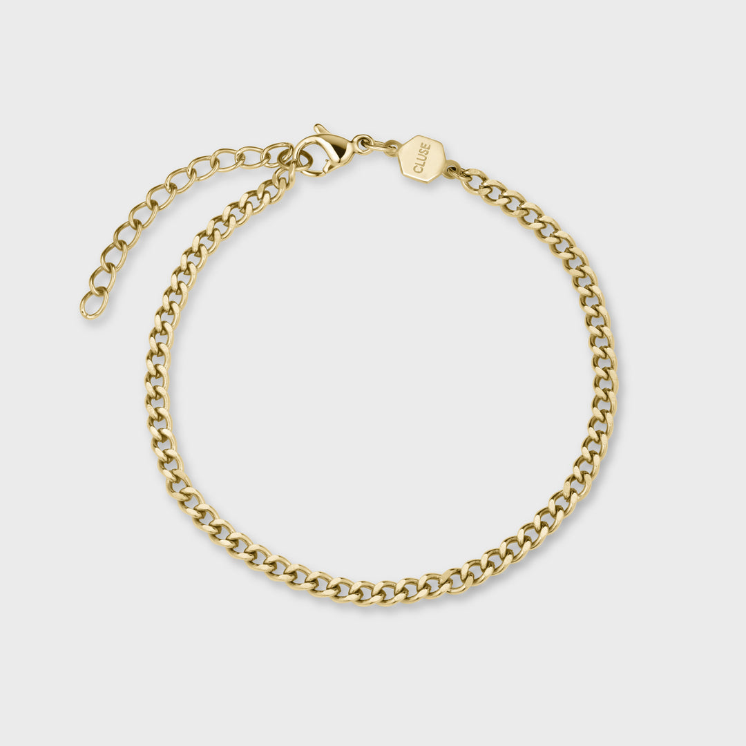 CLUSE Gift Box La Tétragone Watch Steel, White Pearl & Curb Chain Bracelet, Gold Colour CG10327 - Bracelet