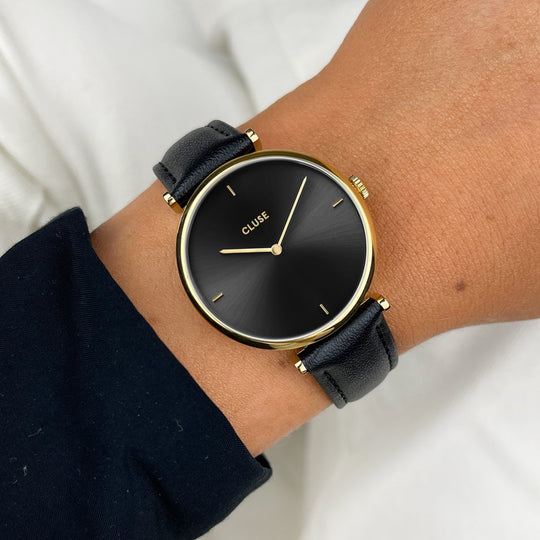 CLUSE Triomphe Leather Gold/Black CW10404 - Watch on wrist