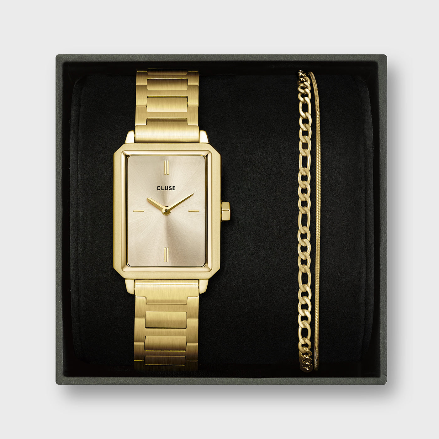 Gift Box Fluette Watch Steel & Double Chain Bracelet, Full Gold Colour