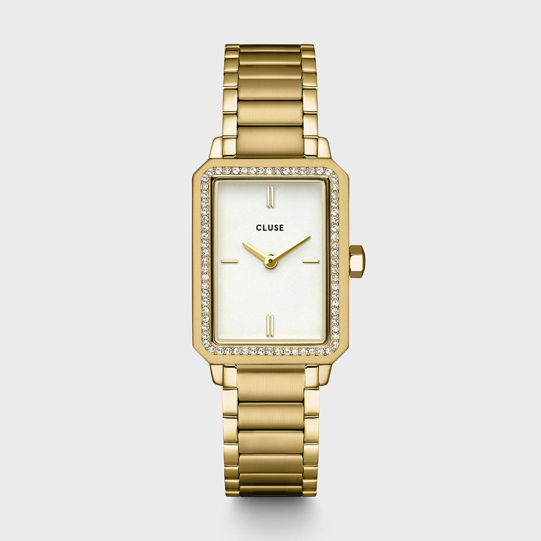 CLUSE Gift Box Fluette Watch Steel White Stones & Zircon Bracelet, Gold Colour CG11508 - watch