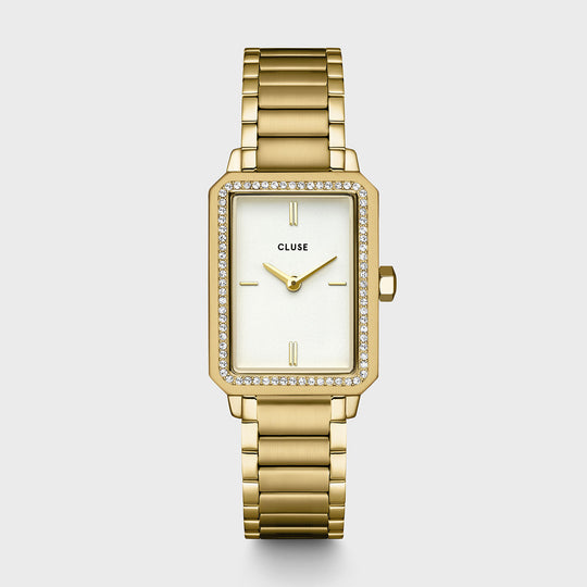CLUSE Gift Box Fluette Watch Steel White Stones & Zircon Bracelet, Gold Colour CG11508 - watch