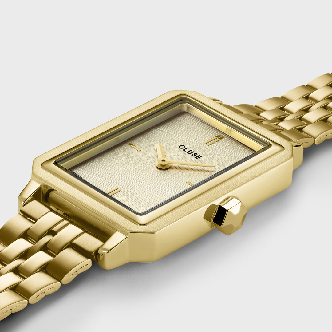 CLUSE Gift Box Fluette Watch Steel, Sand Texture &amp; Twisted Snake Bracelet, Gold Colour - CG11509 - Watch case detail