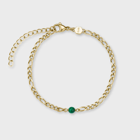 CLUSE Giftbox Gracieuse Watch Steel Forest Green and Malachite Bracelet, Gold Colour CG11901 - bracelet