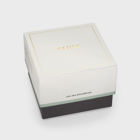 CLUSE Giftbox Gracieuse Watch Steel Forest Green and Malachite Bracelet, Gold Colour CG11901 - box