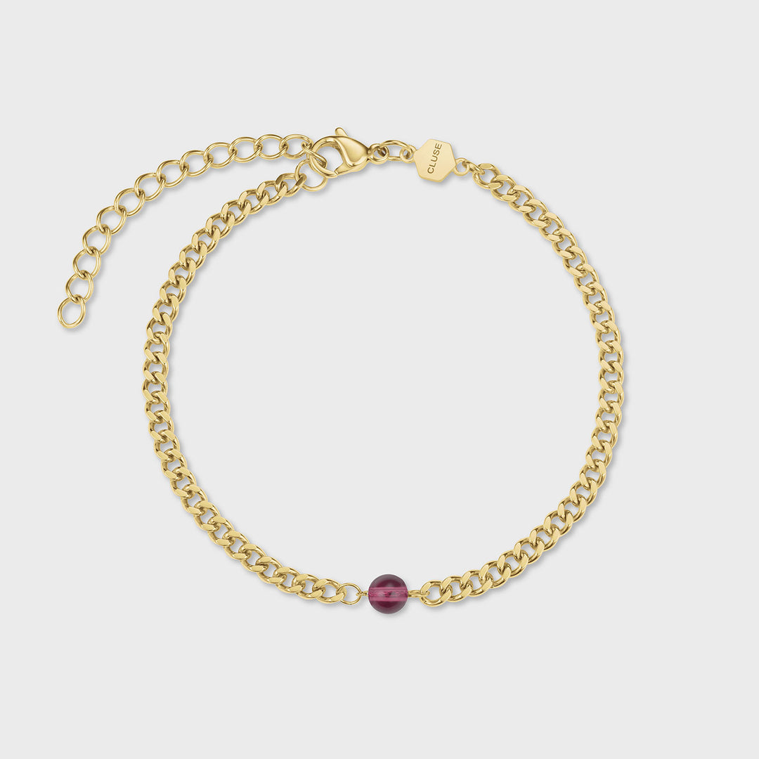 CLUSE Gift Box La Tétragone Multifunction Watch Steel, Dark Cherry & Bead Bracelet, Gold Colour CG13801 - bracelet