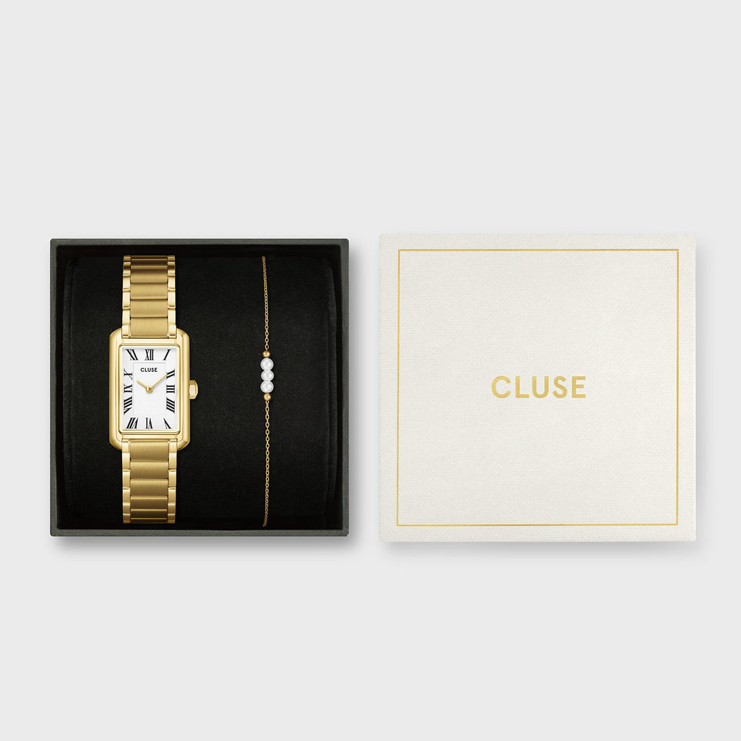 CLUSE Gift Box Belisenna Watch Steel, White & Bracelet, Gold Colour CG15001 - GIft box