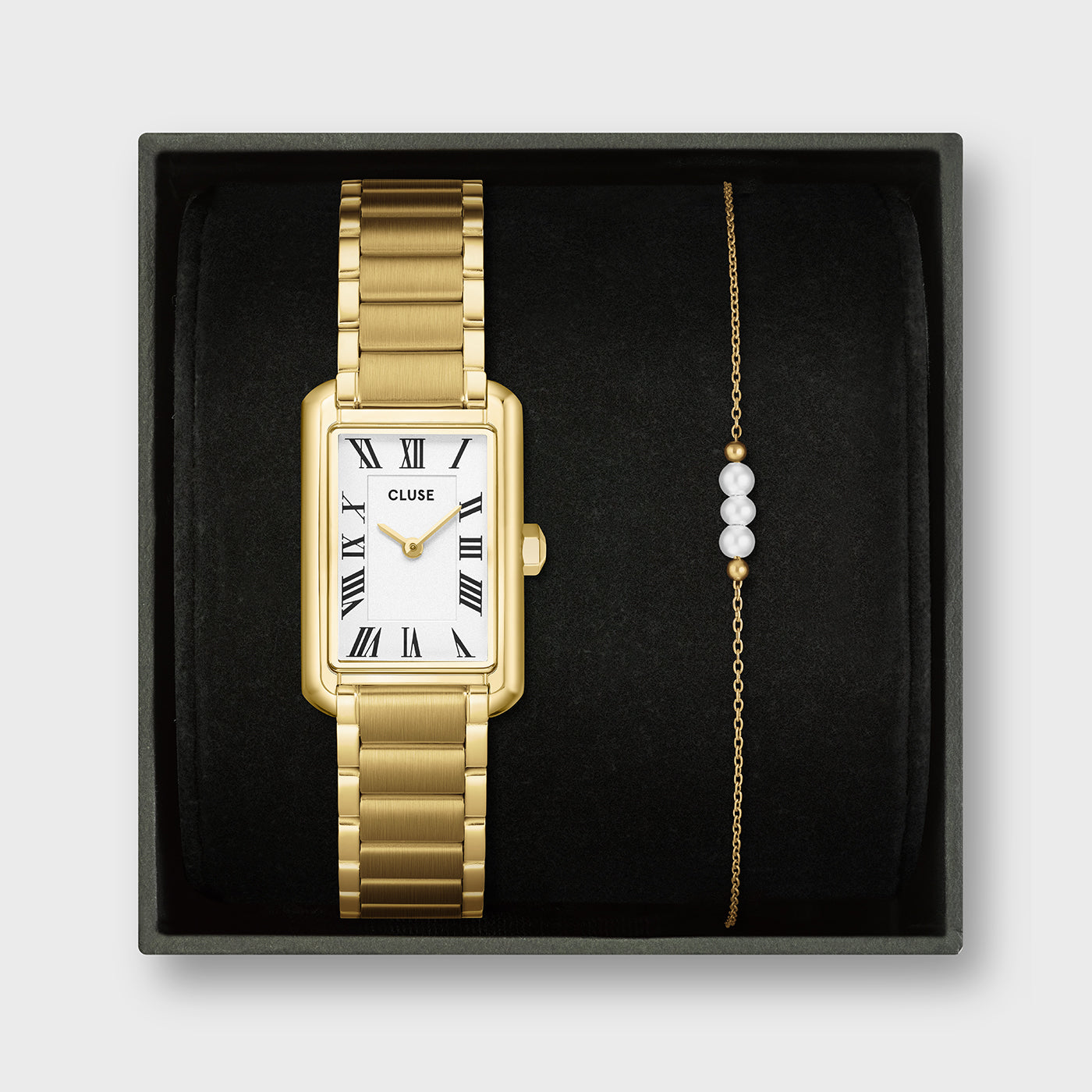 Gift Box Belisenna Watch Steel, White & Pearl Chain Bracelet, Gold Colour CG15001 - Gift box frontal