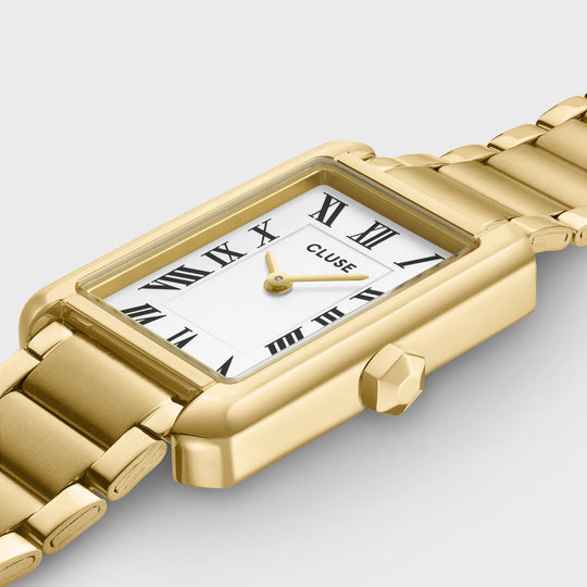 CLUSE Gift Box Belisenna Watch Steel, White & Bracelet, Gold Colour CG15001 - watch case detail