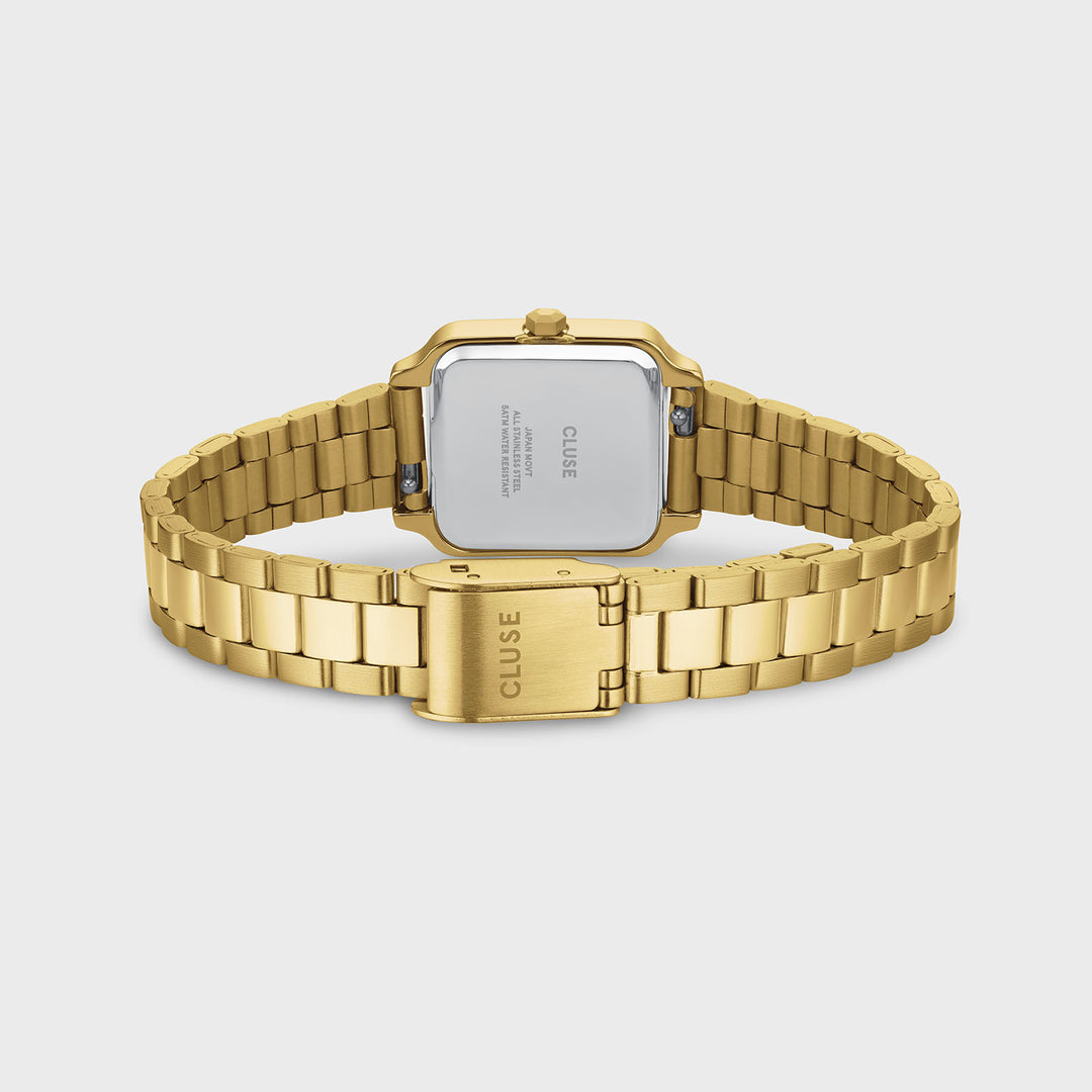 CLUSE Gift Box Gracieuse Mini Watch Steel &amp; Zirconia Chain Bracelet, Full Gold Colour CG15501 - Watch clasp and back