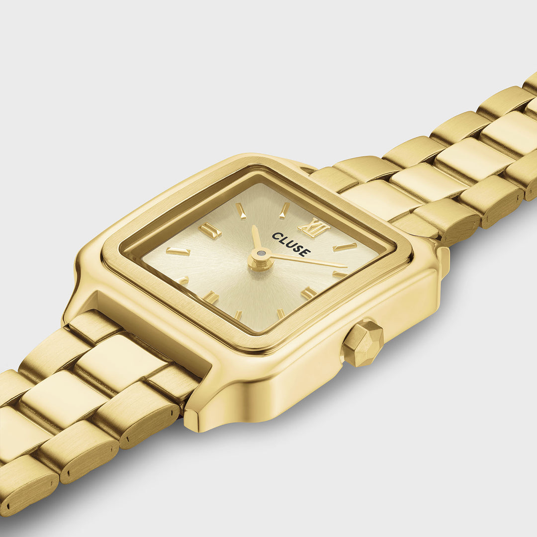 CLUSE Gift Box Gracieuse Mini Watch Steel &amp; Zirconia Chain Bracelet, Full Gold Colour CG15501 - Watch case detail