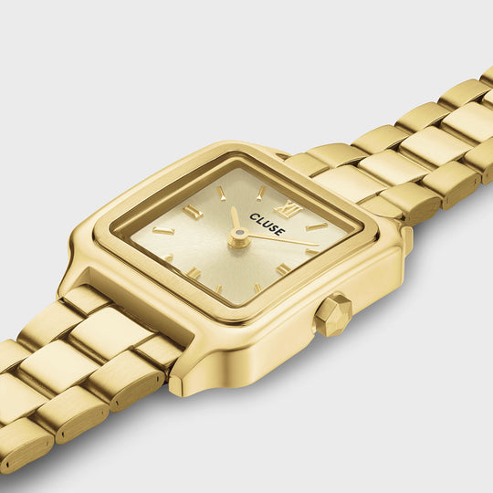 CLUSE Gift Box Gracieuse Mini Watch Steel &amp; Zirconia Chain Bracelet, Full Gold Colour CG15501 - Watch case detail