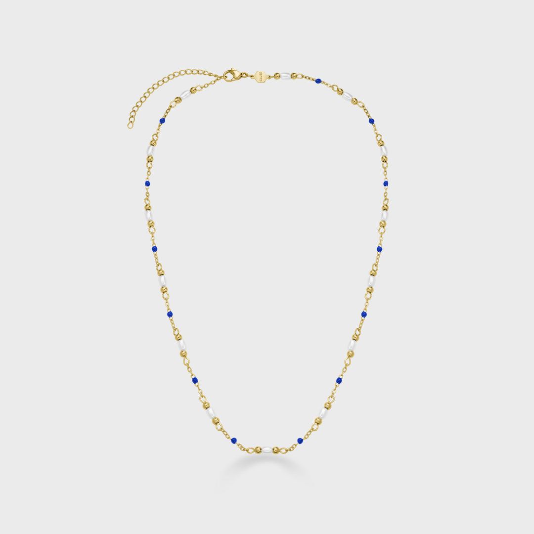 CLUSE Élevé Pearl & Blue Epoxy Chain Necklace, Gold Colour CN13326 - necklace.