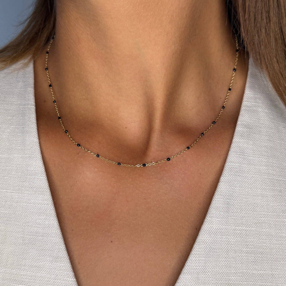 CLUSE Essentielle Black Epoxy Chain Necklace, Gold Colour CN13327 - Necklace on neck