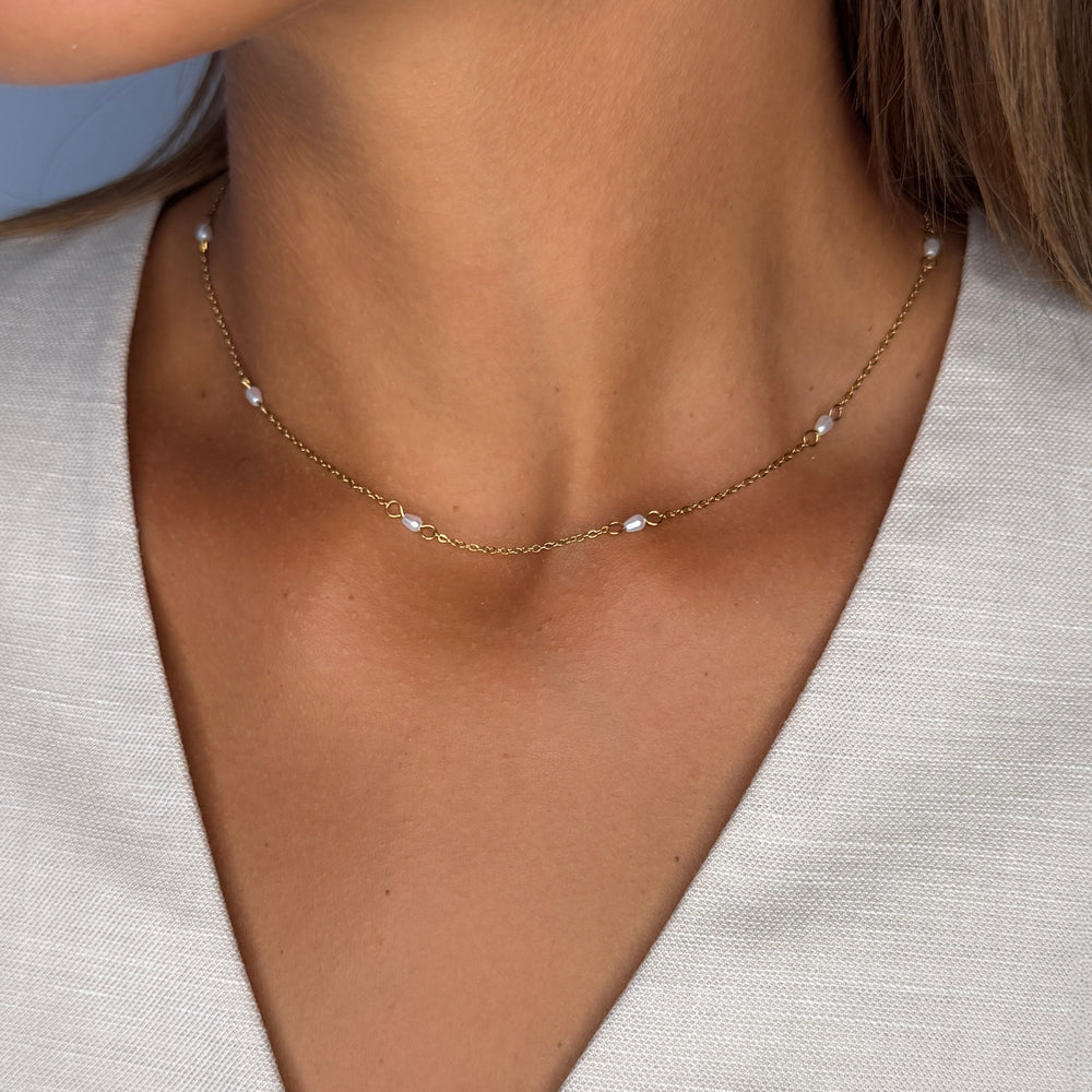 CLUSE Essentielle Pearl Chain Necklace, Gold Colour CN13328 - Necklace on neck