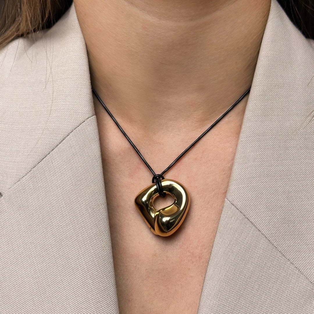 CLUSE Élevé Irregular Leather Necklace, Gold Colour CN13329 - Necklace on neck (short)