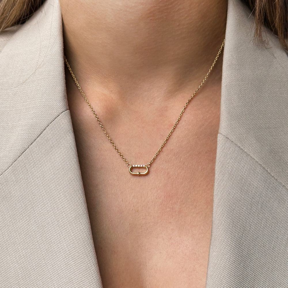 CLUSE Élevé Oval Zirconia Necklace, Gold Colour CN13330 - Necklace on neck