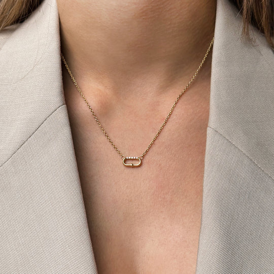 CLUSE Élevé Oval Zirconia Necklace, Gold Colour CN13330 - Necklace on neck