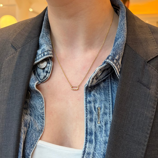 CLUSE Élevé Oval Zirconia Necklace, Gold Colour CN13330 - Necklace on model