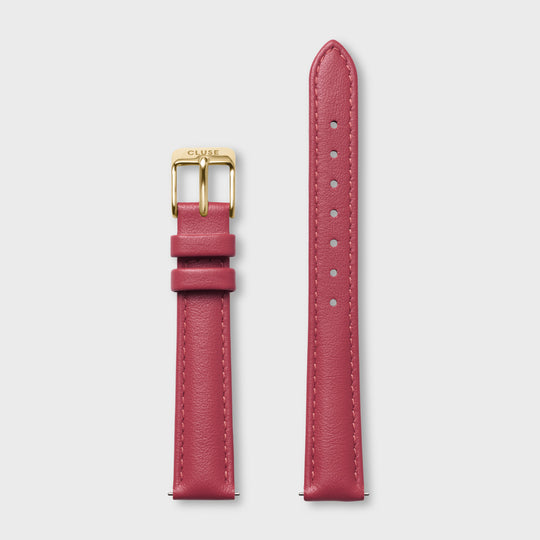 Strap 14 mm Leather Raspberry, Gold Colour CS12110 - strap.