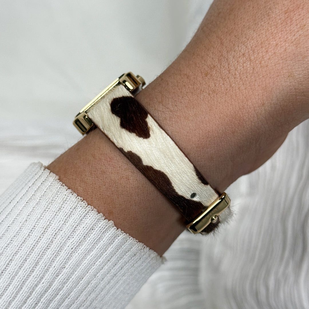 CLUSE Strap 14 mm Cow Print Leather, Gold Colour CS12118 - Strap on wrist