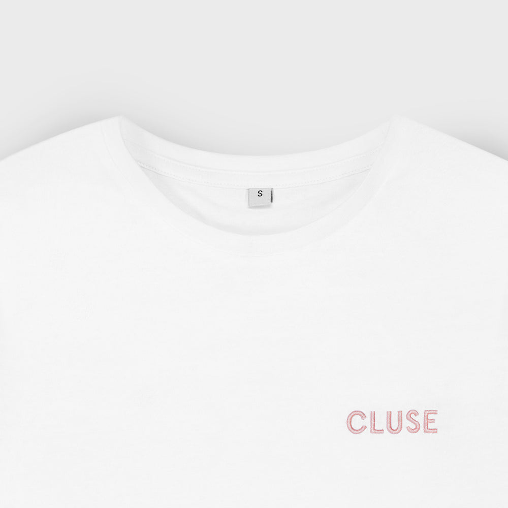 T-Shirt White, Pink Logo, Small