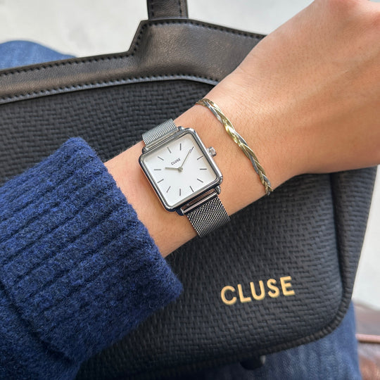 CLUSE La Tétragone Mesh White, Silver Colour CW0101207003 - Watch on the wrist