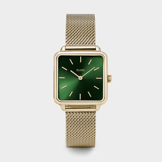 Giftbox La Tétragone Watch Mesh, Green & Chain Bracelet Daisy, Gold Colour CG10115 - Watch